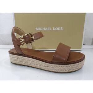 Michael Kors Richie Espadrille Platform Wedge Sandals MK Logo Luggage Size 7.5